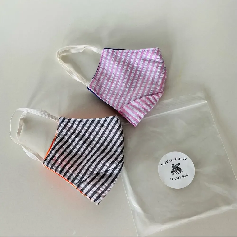 NEW Black White Fabric Cloth Adjustable Elastic Over Ear Face Covering Mask s/2